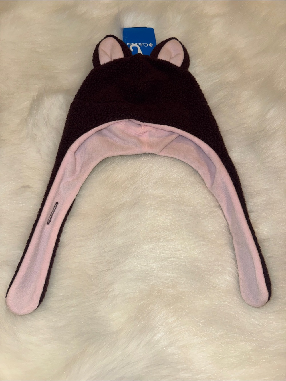 Columbia Kids Fleece Earflap Hat with Ears - Pink & Dark Brown. NWT